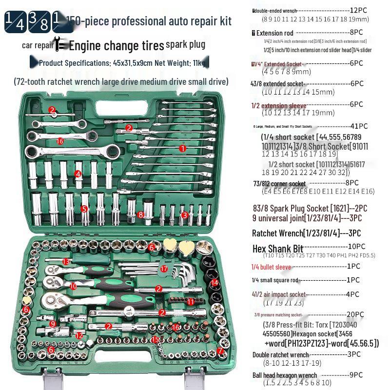 40-Piece Socket Set: Ratchet Wrench & Hex Key for Car/Motorcycle Repair