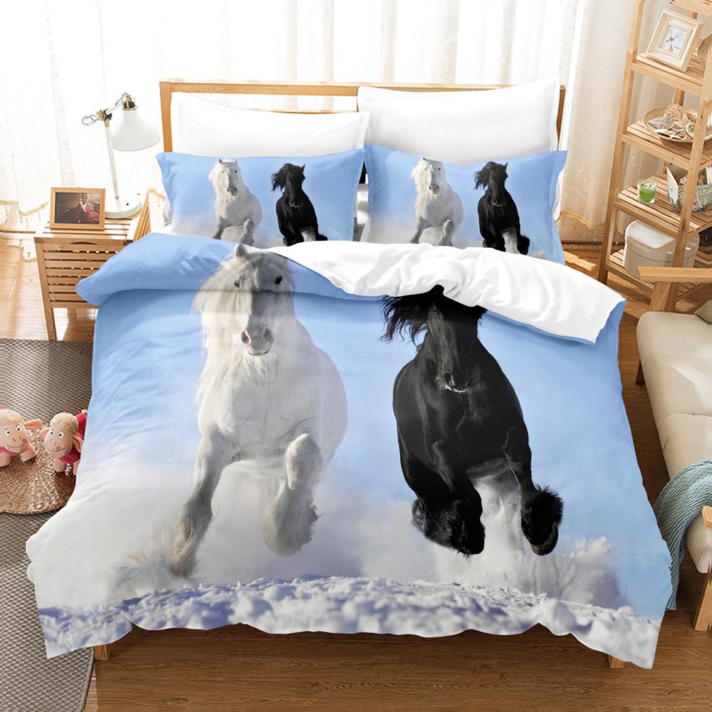 Polyester Comfortable White Horse Pattern Duvet Cover Set With Duvet Cover And Pillowcases King Queen Twin Sizes For All Ages