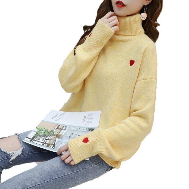 Autumn and winter new pullover sweater women's turtleneck loose and versatile love knitted sweater lazy style top tide