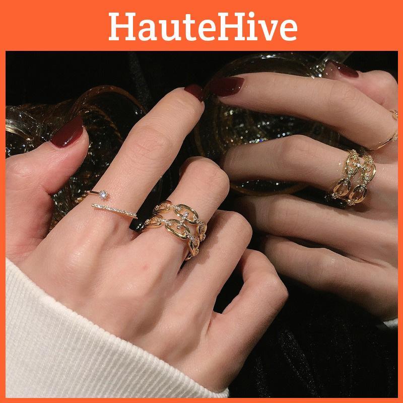 Chic Ins Inspired Korean Geometric Design Adjustable Copper Ring For Women's Fashion