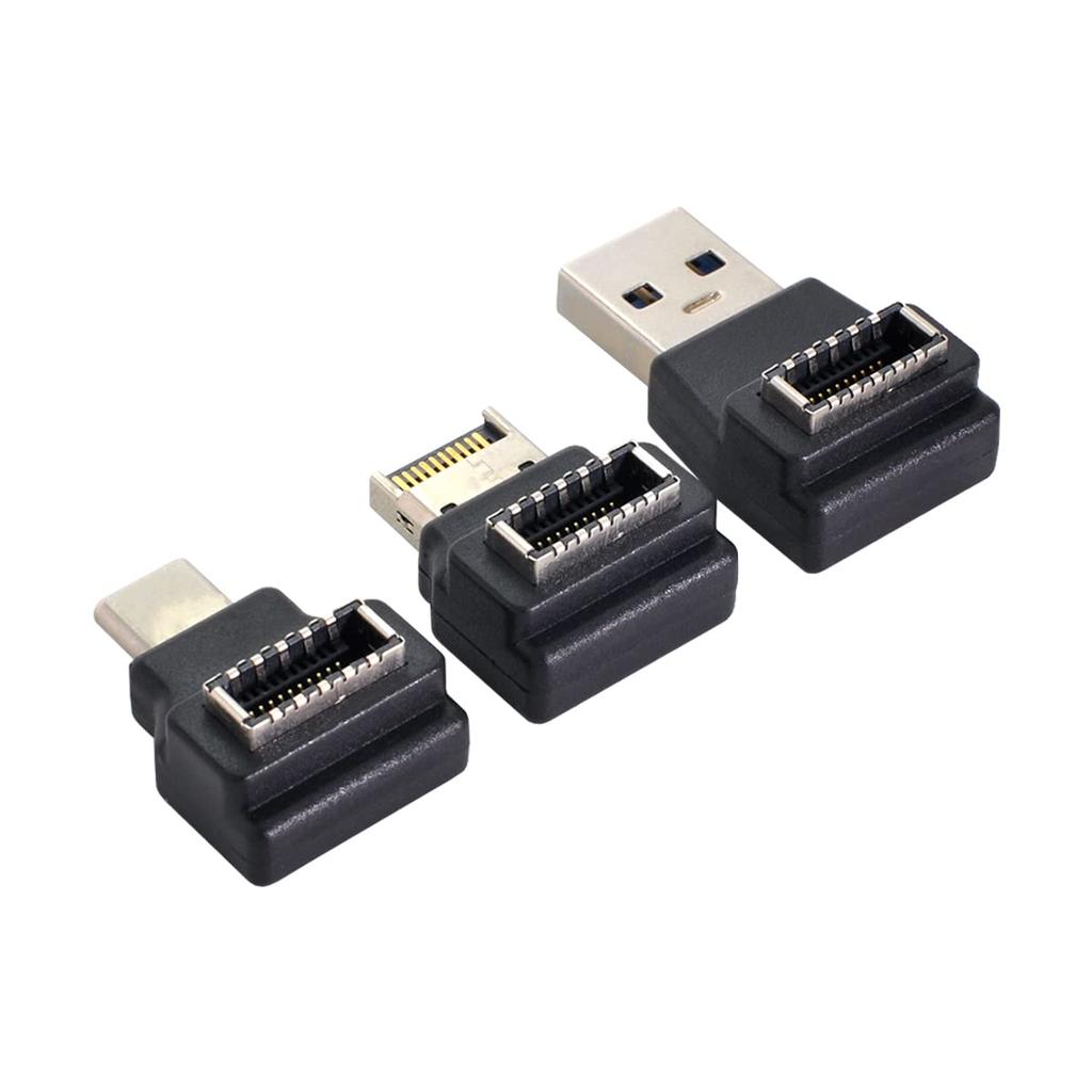 cablecc USB-Frontpanel-Header Buchse auf Stecker Motherboard Erweiterungsdaten Winkeladapter 3 Stück 3.1 Typ-E Typ-A & Typ-C USB-C