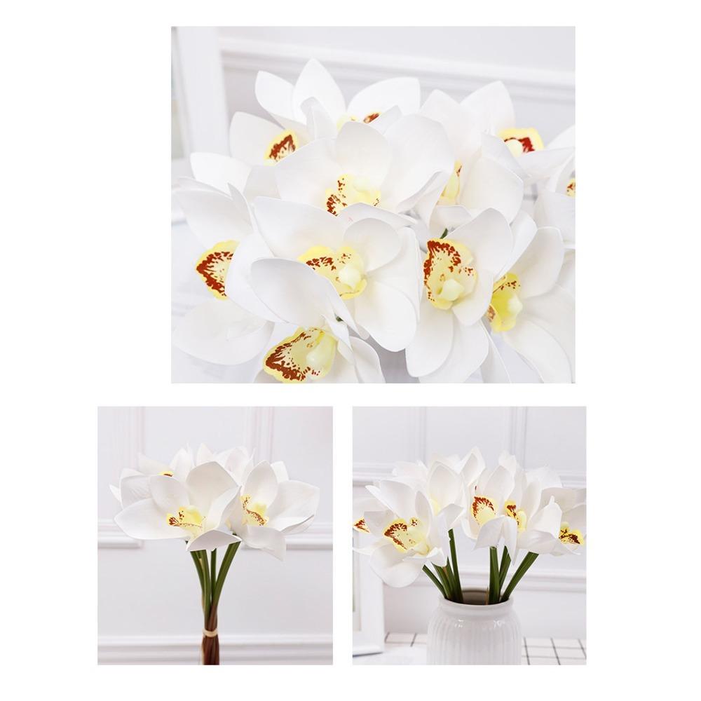 Iron Wire Stem Faux Orchid Decor 3D Printed Silk Orchid Decorations  For Parties
