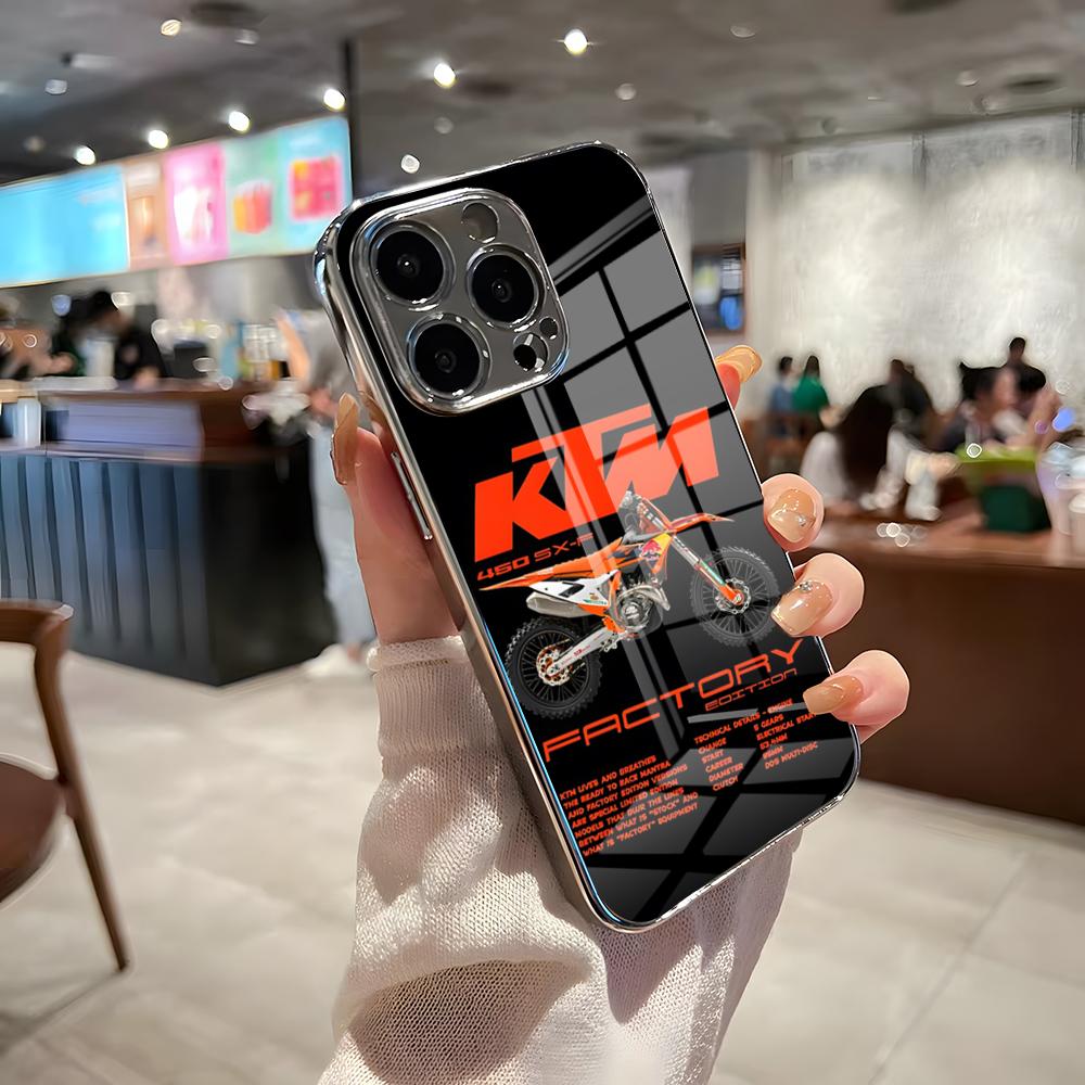 Motorcycle Racing K-KTMES Phone Case For IPhone 17 Pro Max 15 Pro 16 14 Plus 12 13 Mini 11 Pro Shockproof Electroplated Glass Co