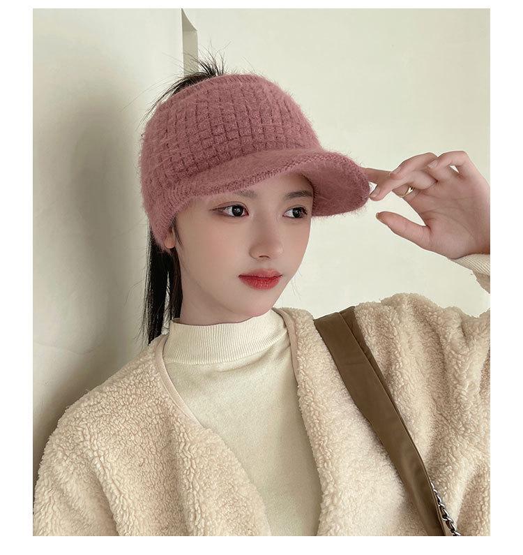 Women's Fleece-lined Wool Knitted Wide Brim Visor Hat for Autumn & Winter Sports