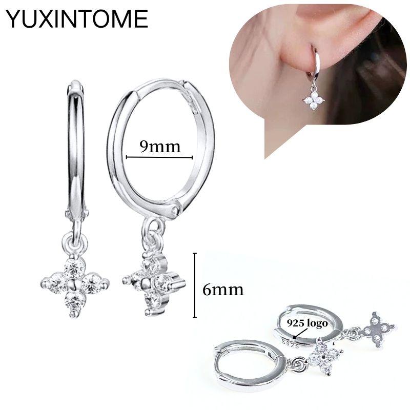 925 Sterling Silver Ear Needle Fashion Hoop Earrings White Crystal Luxury Women's Silver Earrings Wedding Women's Jewelry Gift