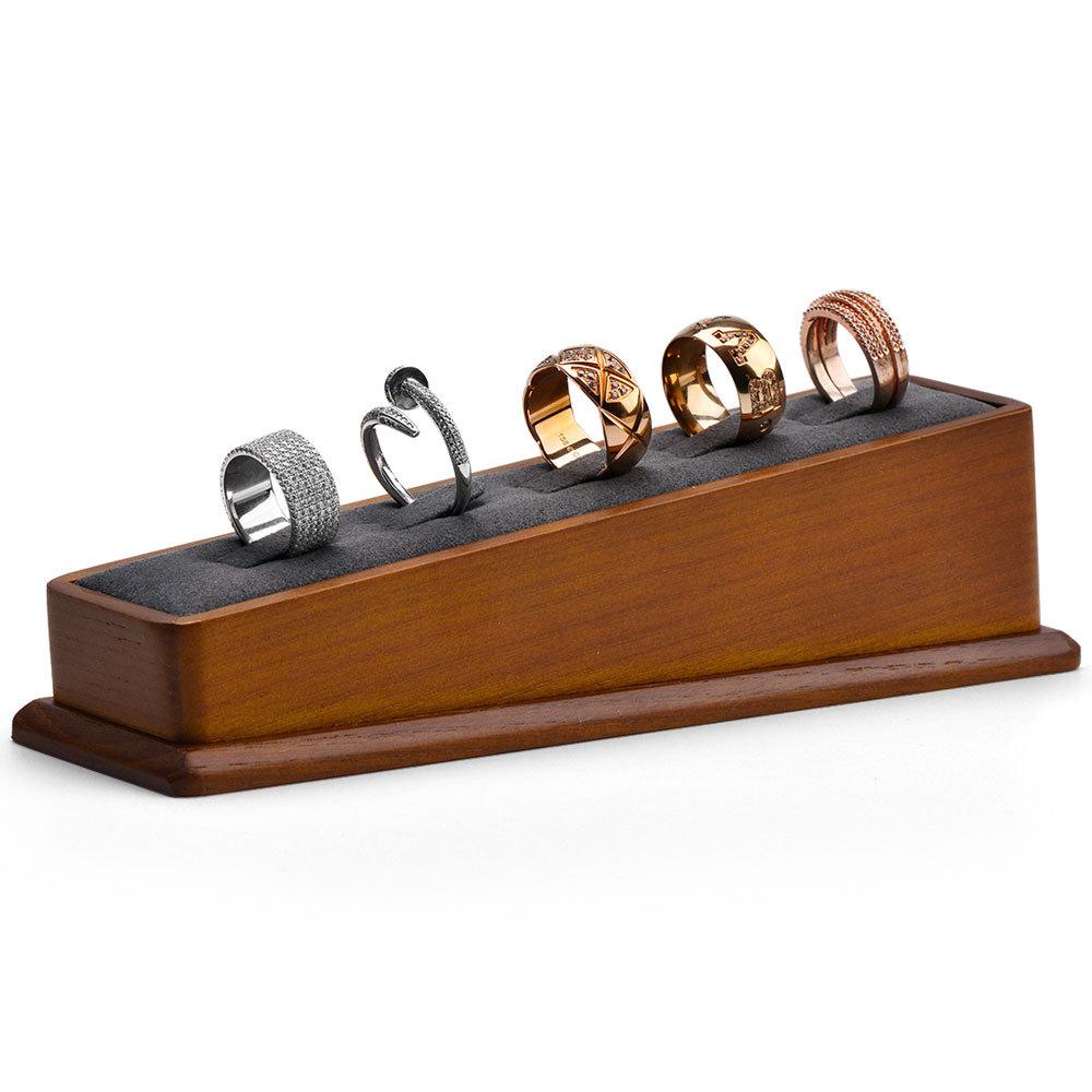 Jewelry Display Props Solid Wood 5-Slot Inclined Ring Stand Vintage Ring Display Holder