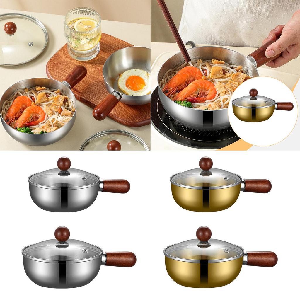 Multifunctional Stainless Sauce Pan with Clear Glass Lid Nonstick Coffee Butter Warmer for All Stove Types