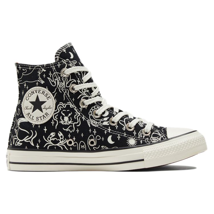 Converse Chuck Taylor All Star Mistyczny Świat Haft Zodiaczny Modne Antypoślizgowe Wytrzymałe Wysokie Trampki Damskie Czarne Białe 572425C