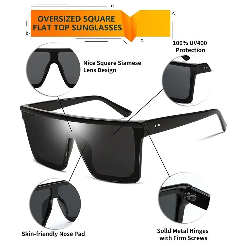 Överdimensionerade fyrkantiga solglasögon för kvinnor män mode siamesisk linsstil platt topp sköld solglasögon