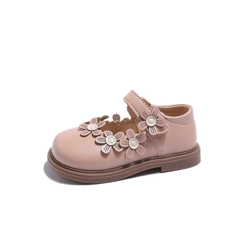 

Girls Flower Decor Mary Jane Shoes Velcro Strap Soft Sole Casual Leather Flat Shoes 21