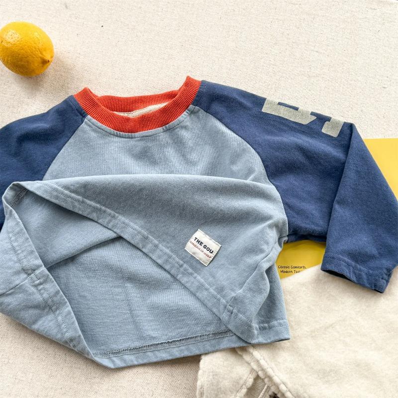 Autumn Kids' T-Shirts Color Block Loose Long Sleeves Children T-Shirt Fashion Soft Boys Clothes