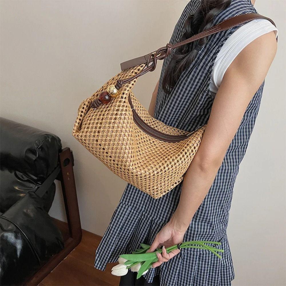 Summer Weave Straw Bag Shoulder Bag Underarm Woven Bag Fashion Beach Bag Streetwear