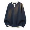 Mens Fake Two Piece Patchwork Thick Knit Loose Pullover Sweater