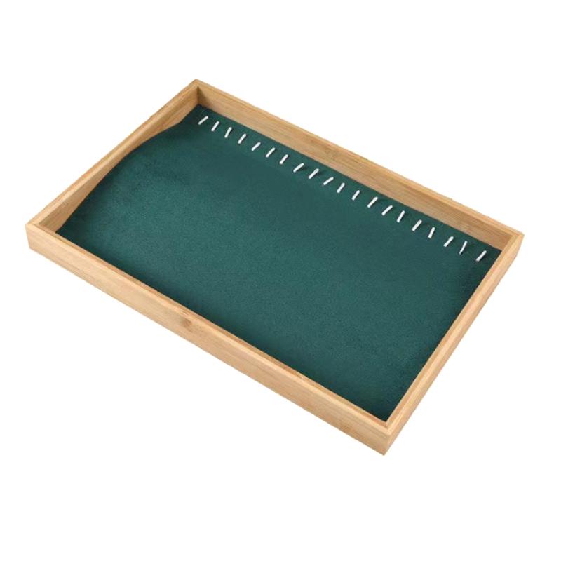 Velvet Bamboo Jewelry Display Tray Ring Earring Necklace Bracelet Pendant Organizer Jewelry Storage Tray For Drawer