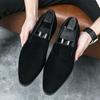 Men's Shoes Casual Loafers Pointed Toe Matte Leather Red Sole British Fashion One-pedal Leather Shoes