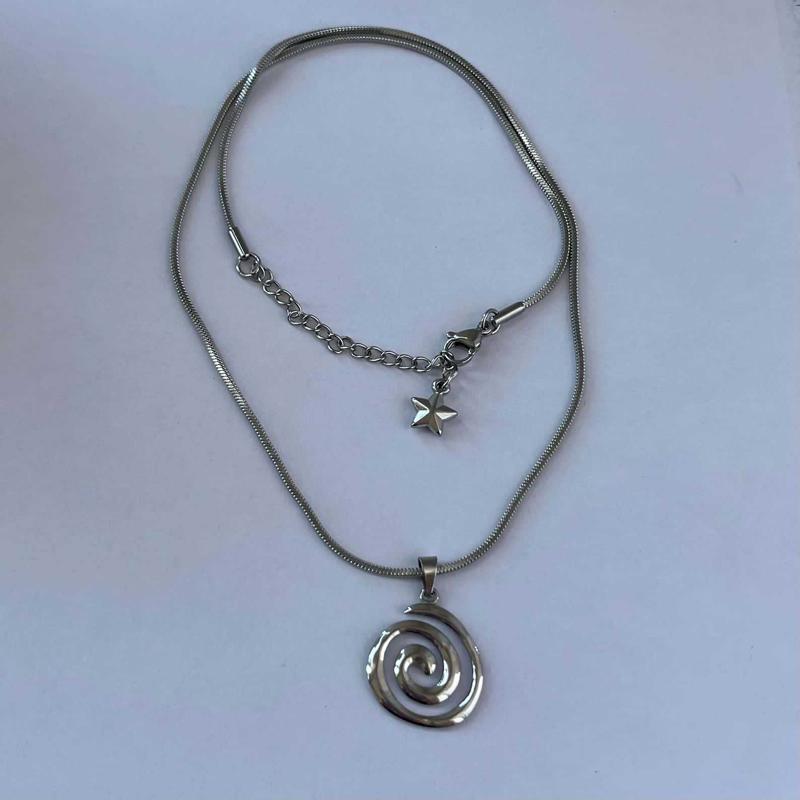 Stainless Steel Necklace for Women Simple Spiral Star Pendant Necklace Snake Chain Casual Vintage Gothic Punk Y2K Jewelry Gift