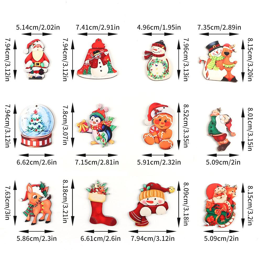 (12 pcs/pack) 4.9-8.5cm Christmas Pendant Wooden Pendants Colorful Woodblock Children's Cartoon Snowman Festival Decoration DIY