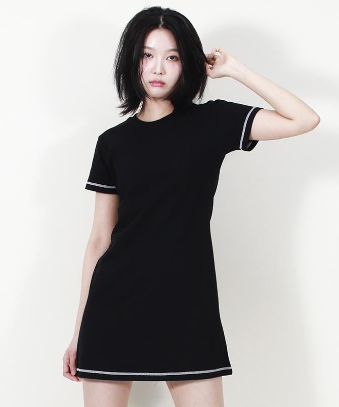 Deumakeu Girly Chic Stitch Mini Dress Black