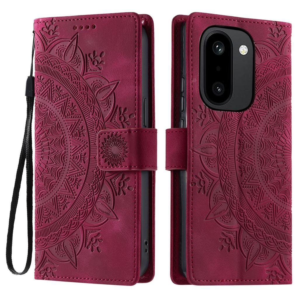 For OnePlus 15R 5G Case Imprinted Totem Skin Feel Wallet Leather Phone Cover with Hand Strap