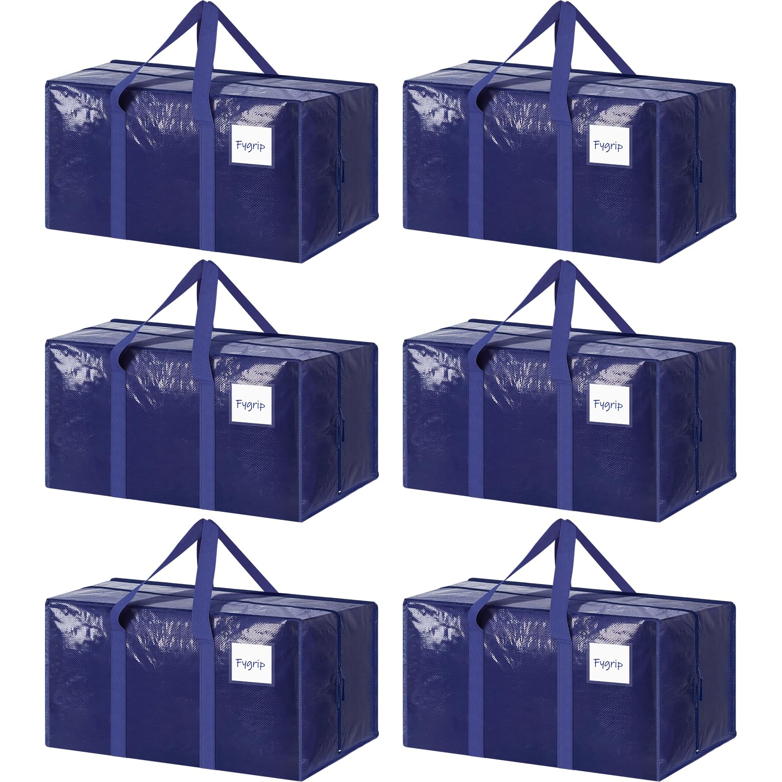 6 Pack Extra Heavy Duty Large Moving Bags with Strong Zipper & Comfortable Handles, Sturdy & Durable Clothes Storage Bags Totes Bins 6 Pack темно-синий