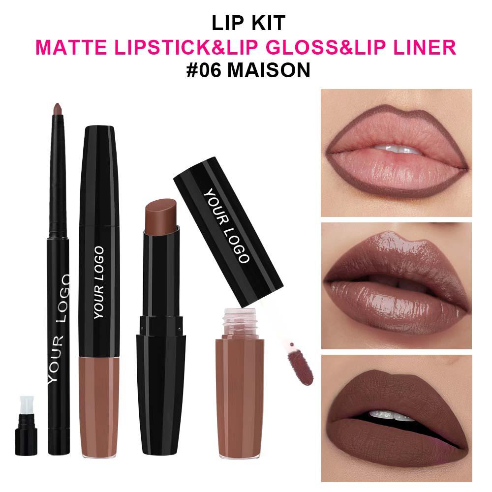 Three-in-One Matte Lipstick Set: Lipstick, Lip Liner, and Moisturizing Lip Gloss