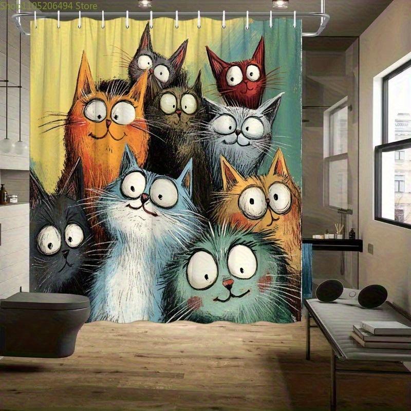 1pc Cartoon Cat Pattern Shower Curtain Pattern Bathroom Curtain Digital Print High-end Elegant Retro Shower Curtain Decoration 90x180cm
