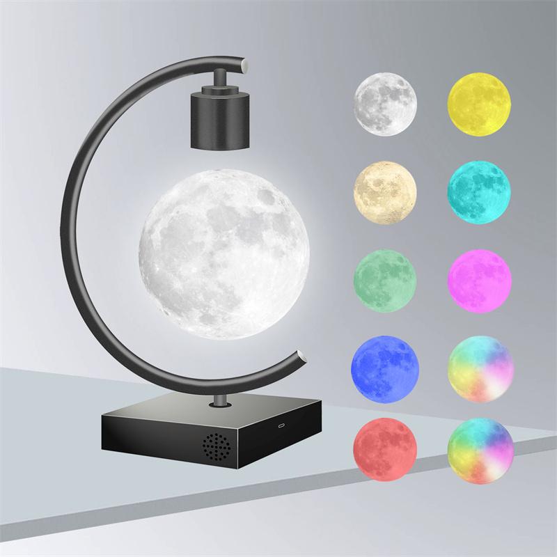 Magnetic Levitating Moon Lamp with Fast Charging and Bluetooth Speaker Floating LED Light Table Lamp Home Decor Christmas Gift