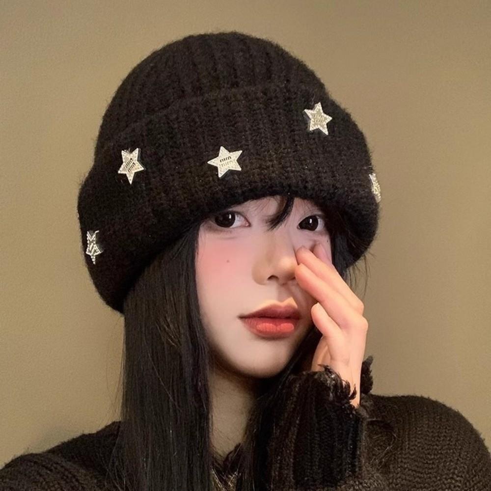 Five Pointed Star Ear Protecting Hat Thicken Beanies Cap Fashion Knitted Hat  Autumn And Winter