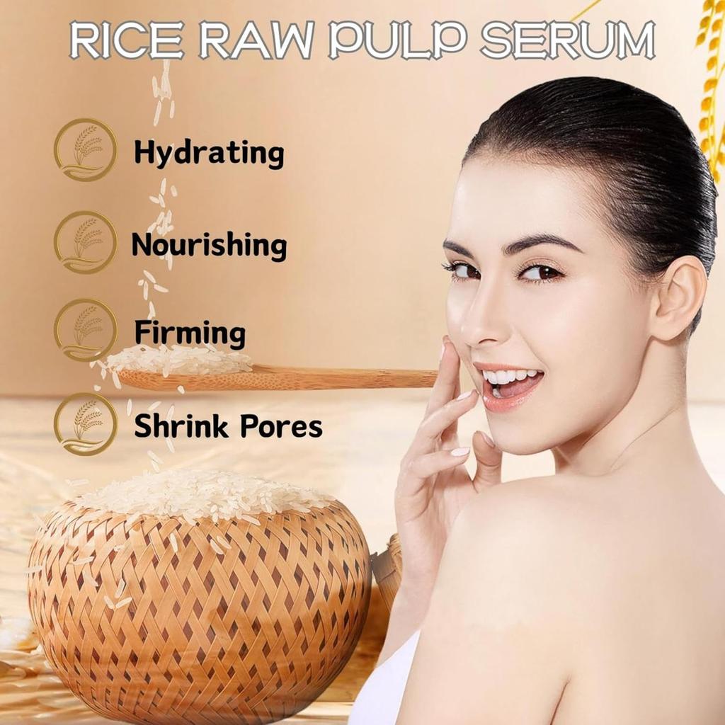 Rice Serum for Face, 2Pcs Rice Water Face, Rice Serum with Rice Raw Pulp Essence, Hydrating Serum for Dry Skin, Deep Moisturizing Nourish Facial Serum