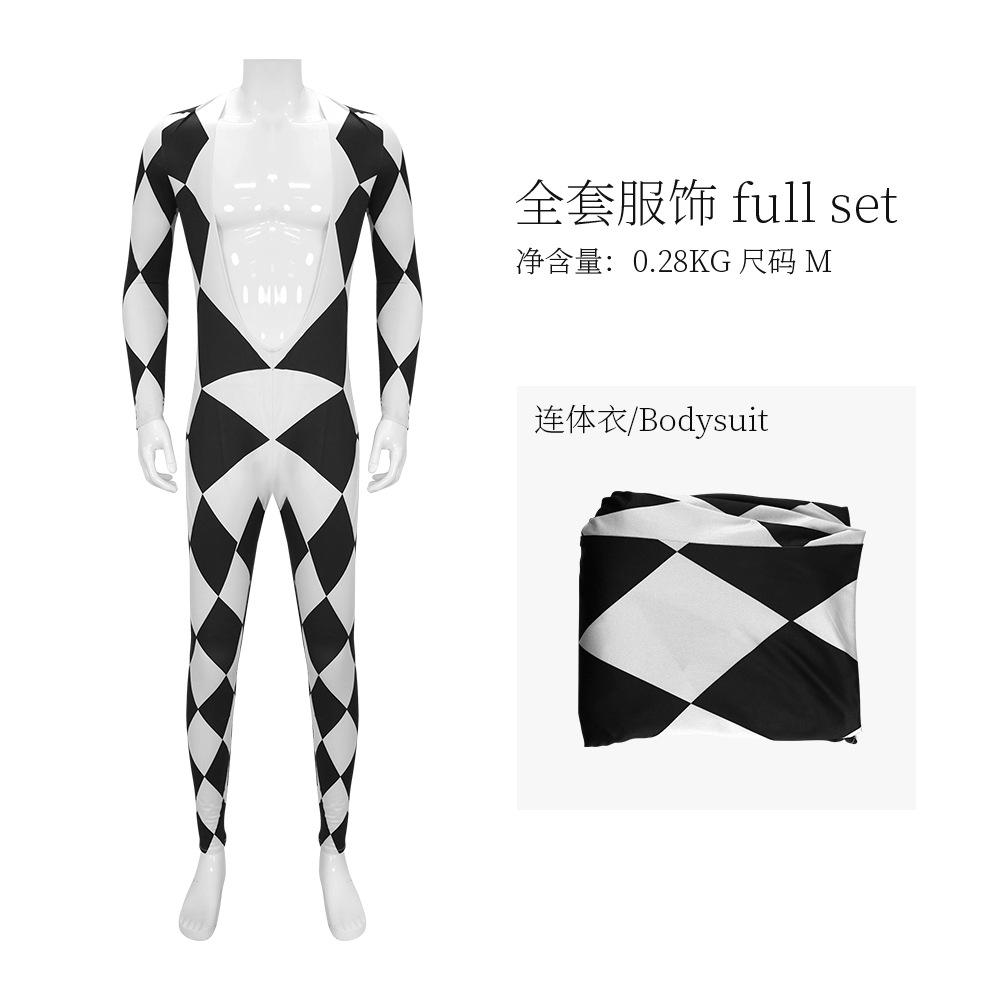 Freddie Mercury - Queen Harlequin Cosplay Costume Unitard Black and White Diamond Bodysuit with attached feet for Men S&Other
