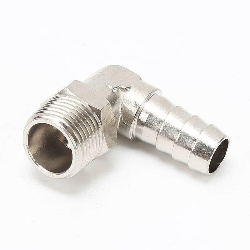 360 Degree Rotary 1/8" 1/4" 3/8" 1/2" BSPT Male x 6/8/10/12mm Hose Barb Nickel Plated Brass Elbow Pipe Fitting Pneumatic Air