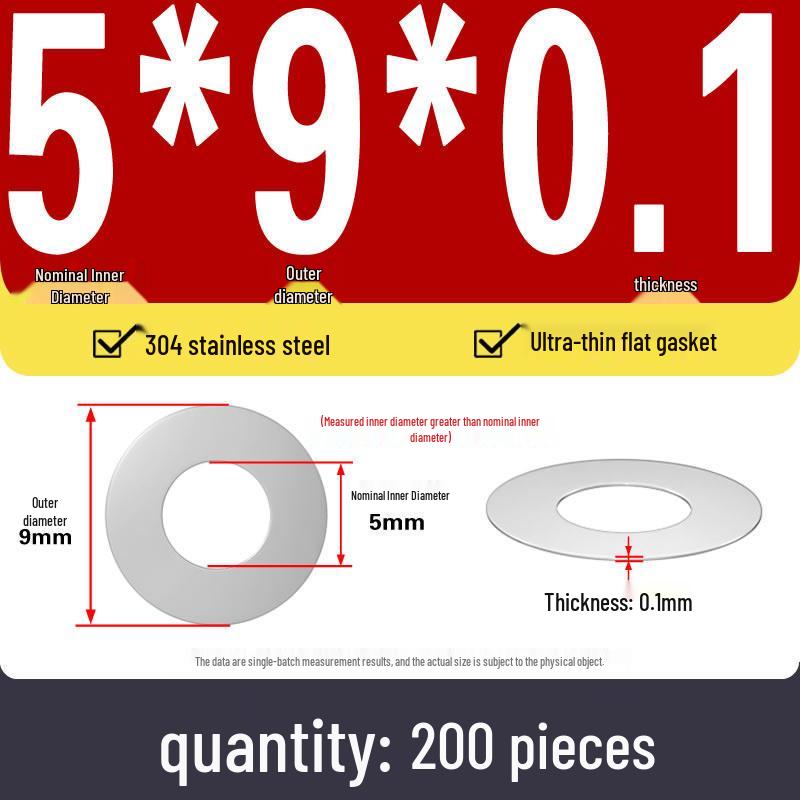 Plochá podložka z nerezové oceli 304 pro nastavení vůle hřídele (0,1/0,2/0,3 mm)