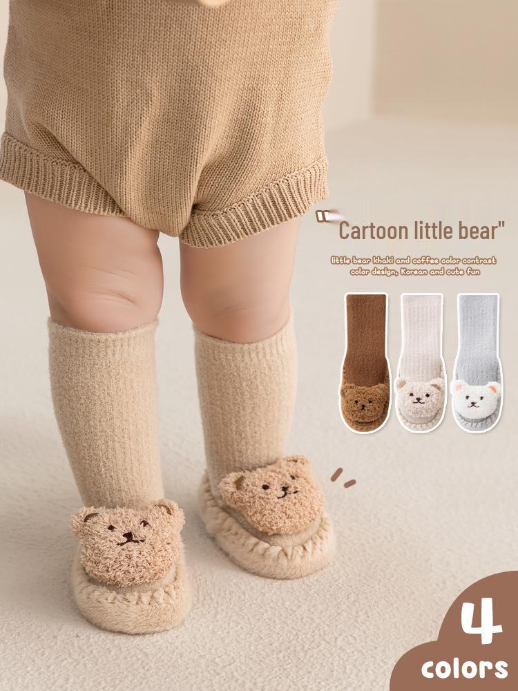 Mink Velvet Thick Baby Floor Shoes & Socks - Warm Cartoon Leather-Soled Infant Booties
