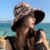Bucket Hat Reversible Double-Sided Wearable Fisherman Hat with Large Brim Built-In Soft Steel Wire Adjustable Windproof Rope Sun Blocking Hat