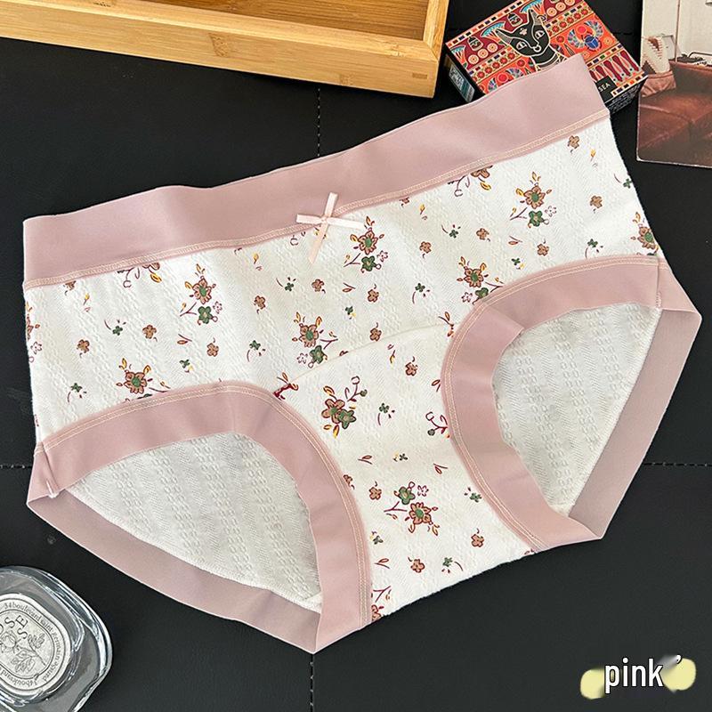 Autumn-Winter Baby Cotton Floral Girly Japanese Cute Mid-Waist Soft Women's Triangle Underwear