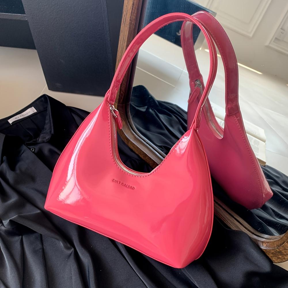 Solid Color Glossy Shoulder Bag Trendy PU Leather Hobo Bag Women'S Fashion Handbag & Tote Purse