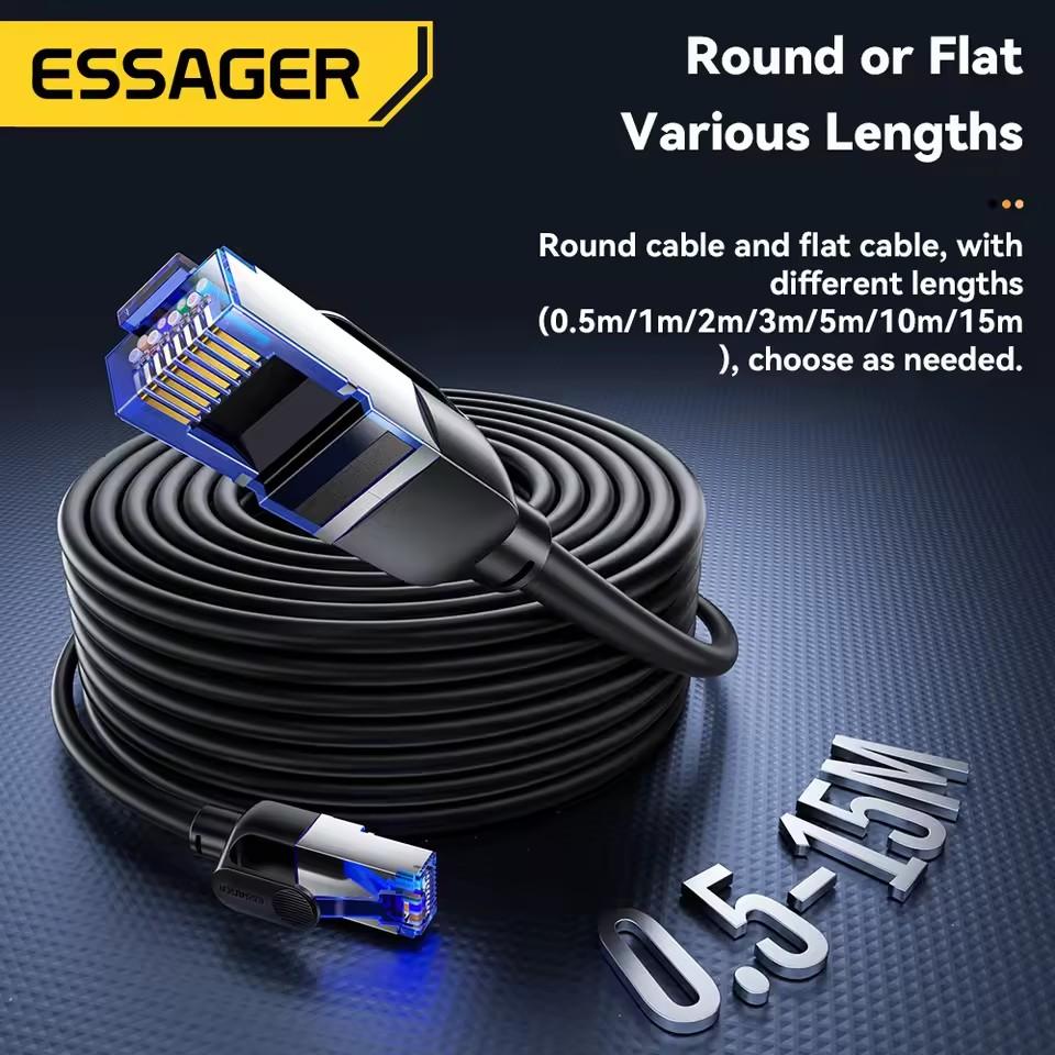 Essager CAT8 Ethernet Cable 40Gbps 2000MHz CAT 8 Networking Cotton Braided Internet Lan Cord for Laptops PS 5 Router RJ45 Cable