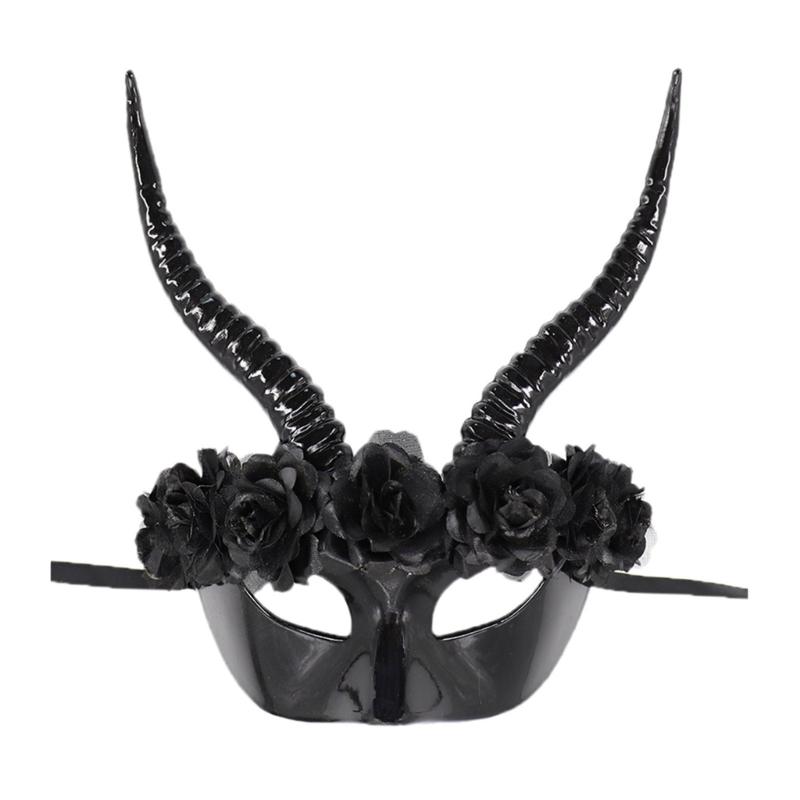 Halloweenská maska Maškarní maska Maska na půl obličeje Maska ďábla Maska pro Mardi Gras Maska pro karnevaly Strašidelná maska s rohy pro párty