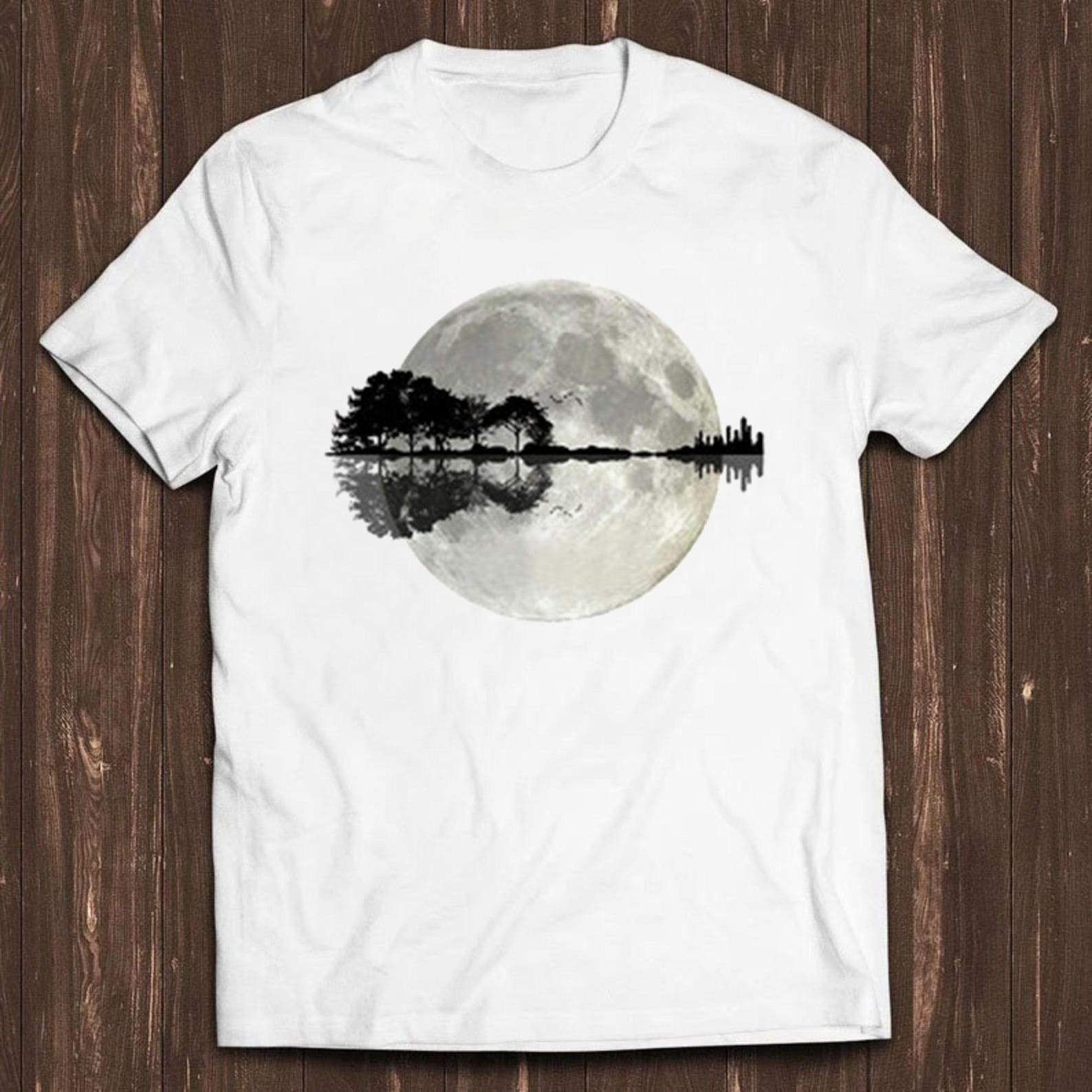 Guitar Tree Moon Birds Nature Funny Meme Gift Tee Gamer Cult Movie Music T Shirt C707 S