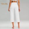 Women Yoga Pants Elastic High Waist Loose Leg Cropped Trousers with Pockets Sporty Casual Style Pants