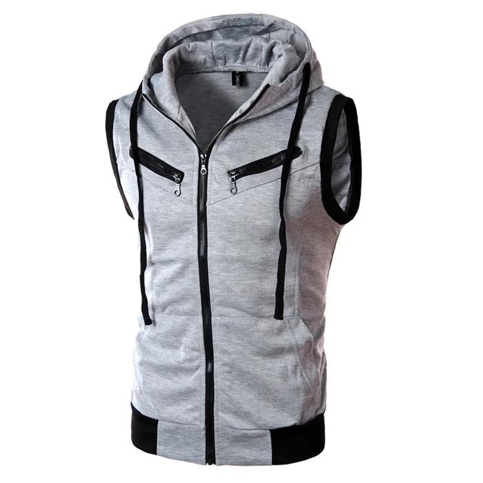 Gilet d'été à capuche sans manches pour homme, couleur unie, slim, WZ10A