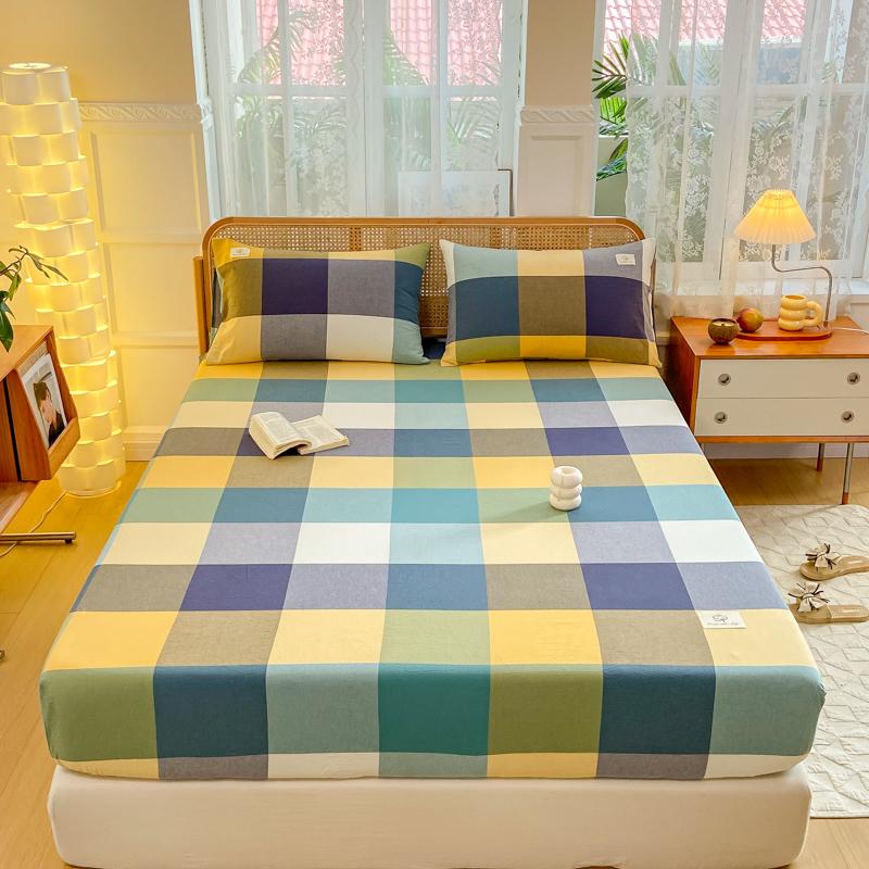 100% Cotton Single Product Bed Hat Yarn-dyed Wash Series Bedspread Mattress Cover 360 Degree Wrap with Elastic Sheet Protector