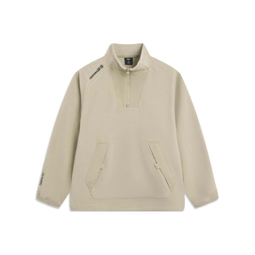 Li Ning Outdoor CF Fleece Warm Loose Pullover Letter Raglan Long Sleeve Stand Collar Fleece Jacket Men Jackets AWDVE29-1