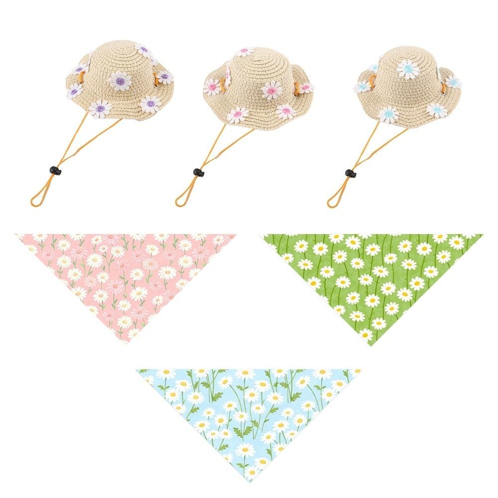 Floral Accents Pet Straw Hat Adjustable Elastic Pet Dress-Up Hat Small Breeds