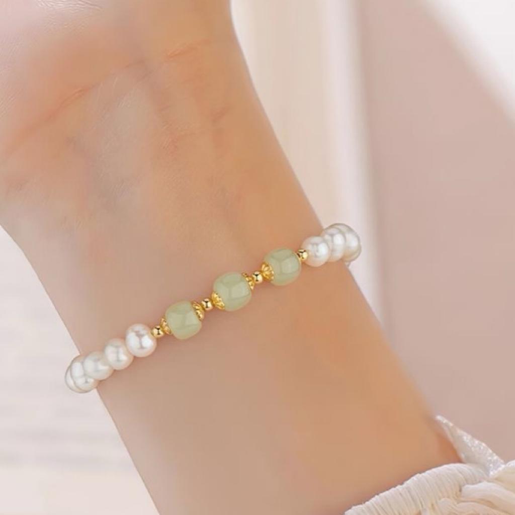 Women Imitation Hetian Jade Pearl Bracelet Round Geometric New Chinese Accessory Staff Benefit Present