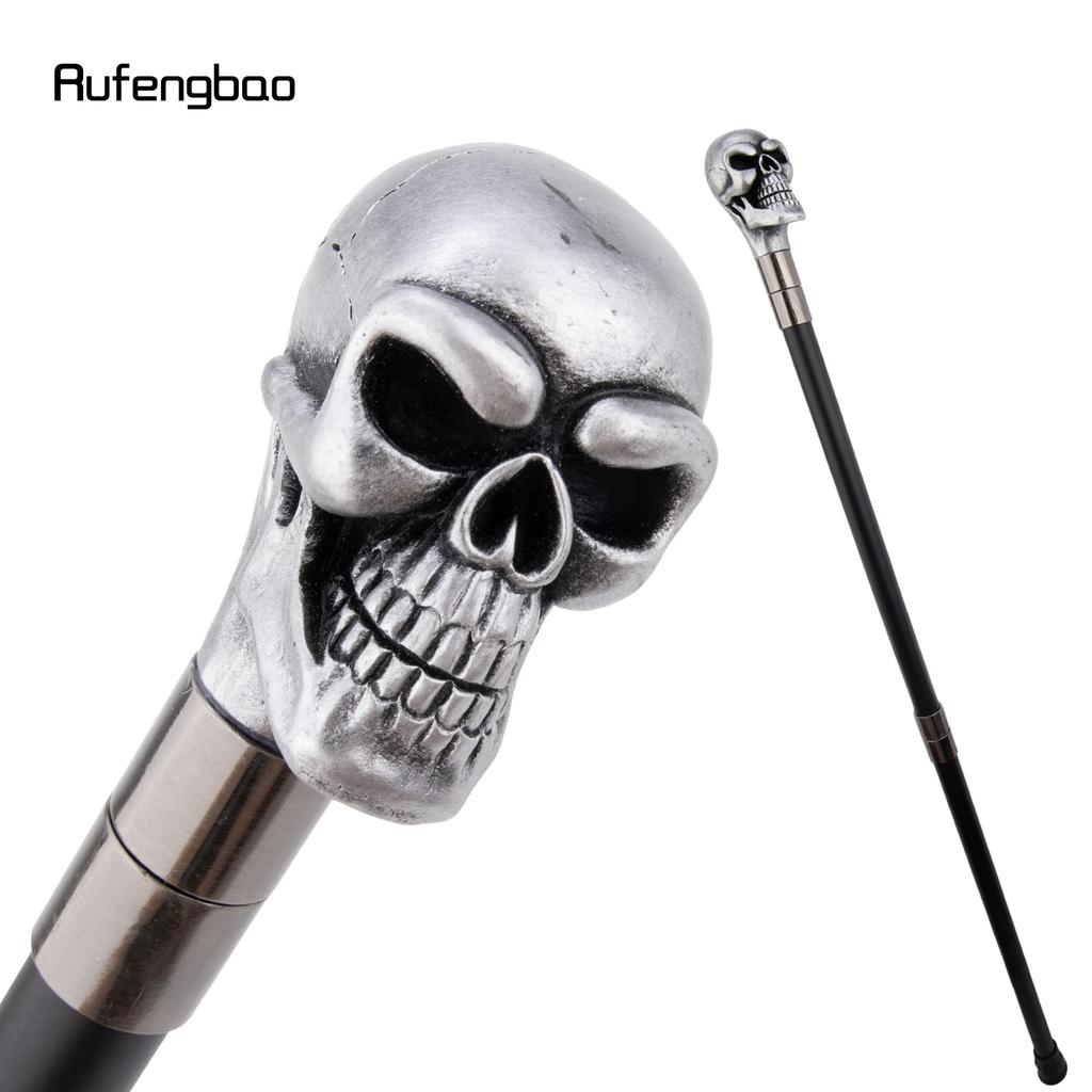 Silver Resin Big Eyes Skull Head Walking Cane Fashion Decorative Steel Stick Gentleman Elegant Cosplay Cane Knob Crosier 94cm