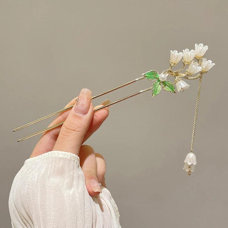 Vintage Chinese Flower Fringe Hair Sticks Fashionable Female Metal Hairpin Hair Stick Hairwear Hair Ornament Jewelry Accessories