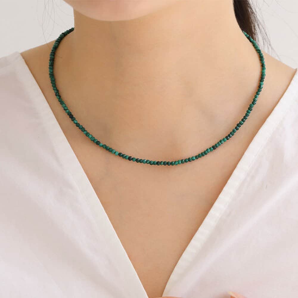 14K Malachite Natural Stone Necklace Simple Layered Beads Daily