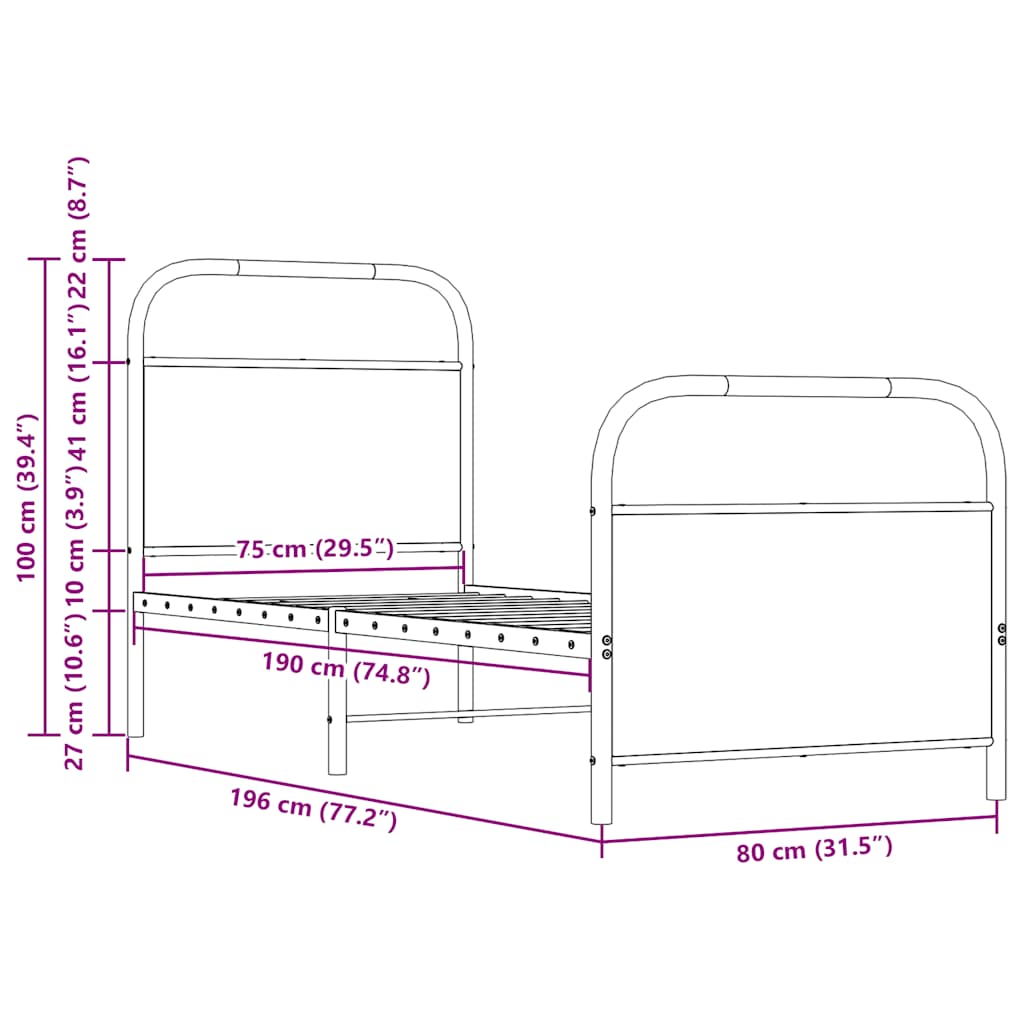 Bed Frame without Mattress 75 x 190 cm Smoked Oak Wood Composite
