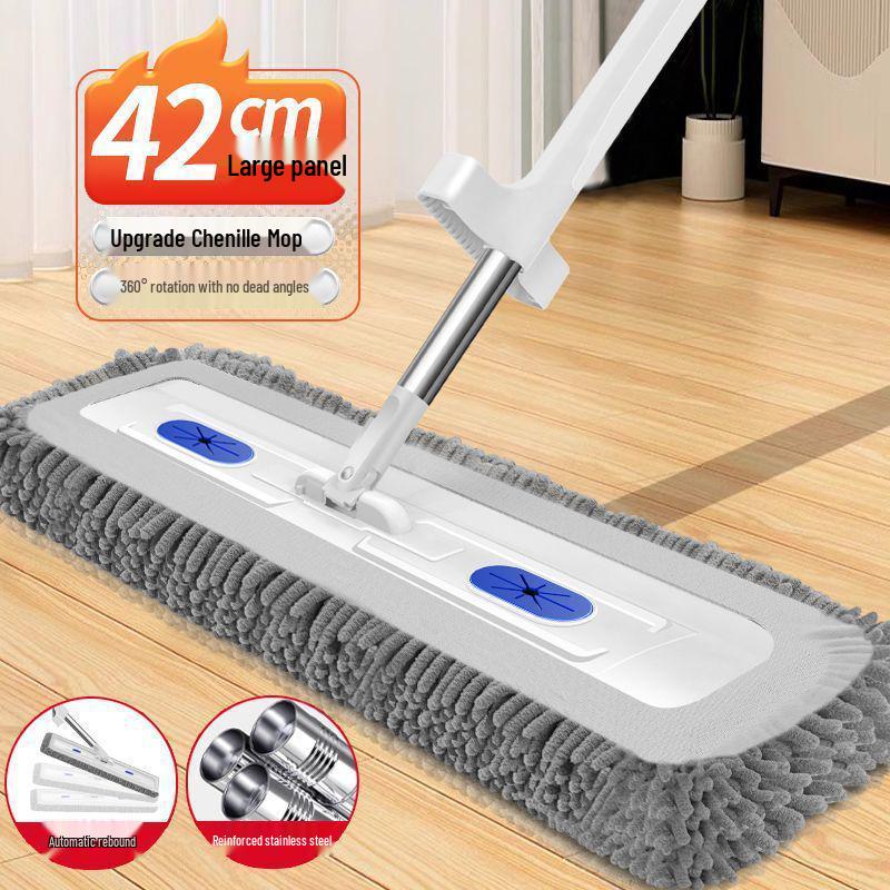 Chenille Hands-Free Flat Mop - Effortless Wet & Dry Cleaning for Floors